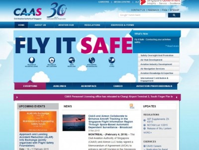 新加坡民航局与美国合资企业Aireon LLC发表共同声明，表示将引进追踪器，利用卫星追踪飞机位置，且每15分鐘自动回报。（图片撷取自新加坡民航局官网）